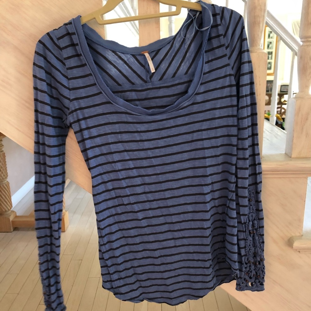 Free People blue crochet-sleeve details